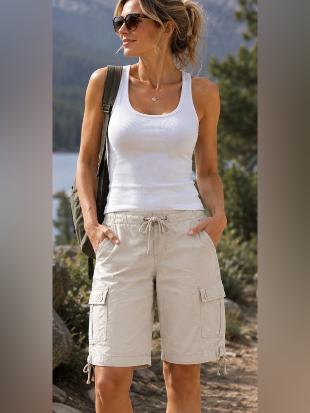 prAna women’s size 6 beige organic cotton stretch cargo Bermuda shorts